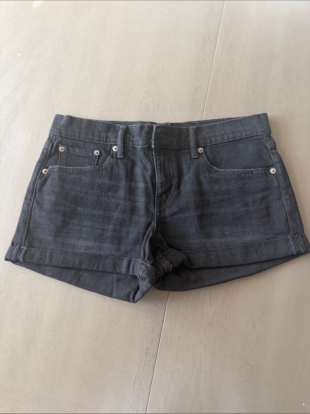 Women's Black Denim Roll-Cuff Shorts